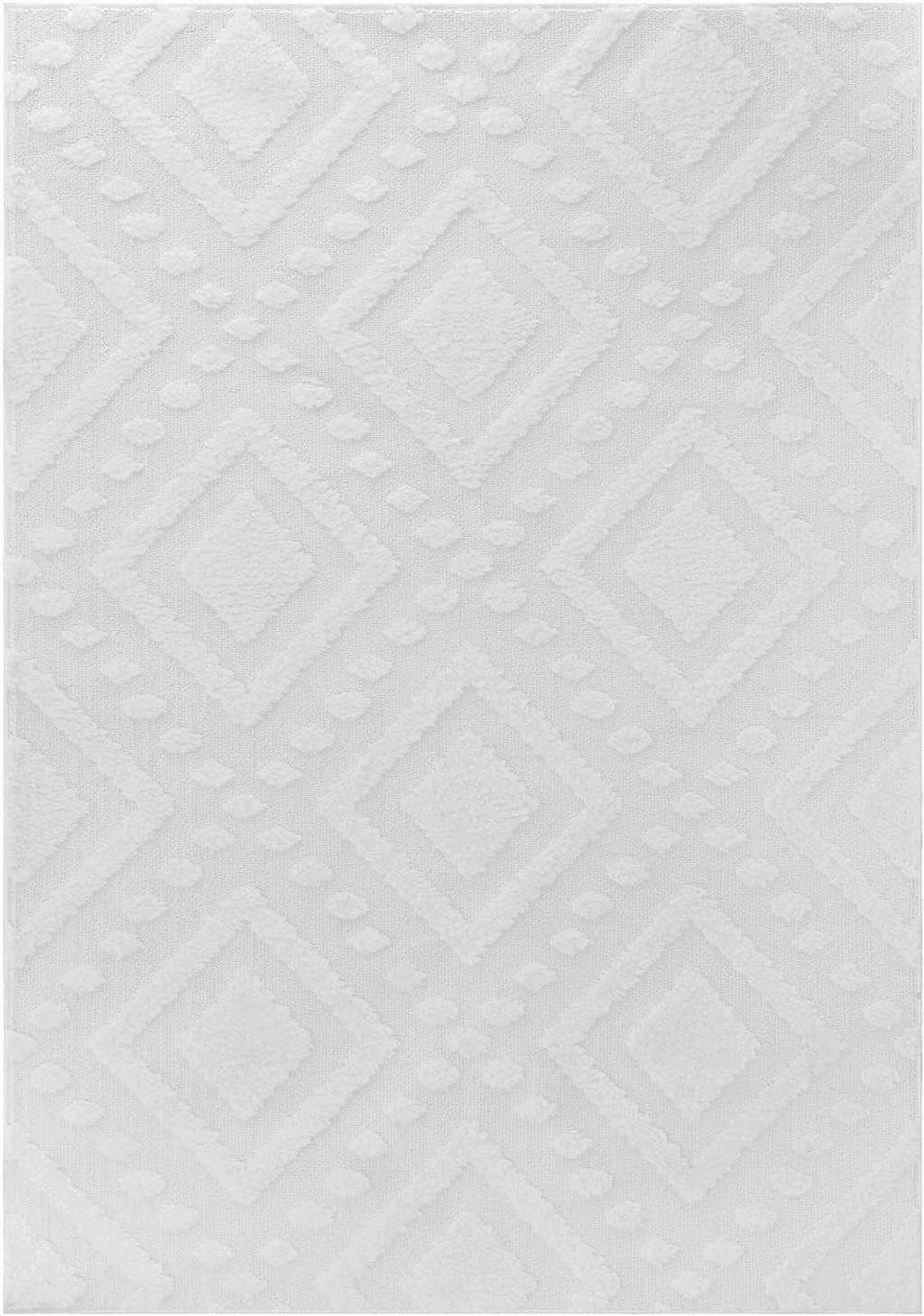 Antep Rugs Palafito 5x7 Diamond Geometric High-Low Pile Shag Textured Indoor Area Rug, White, 5'3" x 7'6"