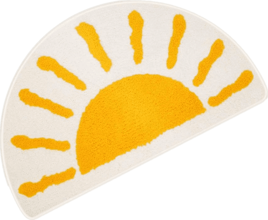 Bathroom Rugs Mat Half Circle - Cute Sun Fun White Yellow Boho Bath Mats Non Slip, Soft Absorbent Microfiber Bohemian Rug, Semi Round Machine Washable Rubber Rugs for Floor Bedroom Toilet Door Bathmat