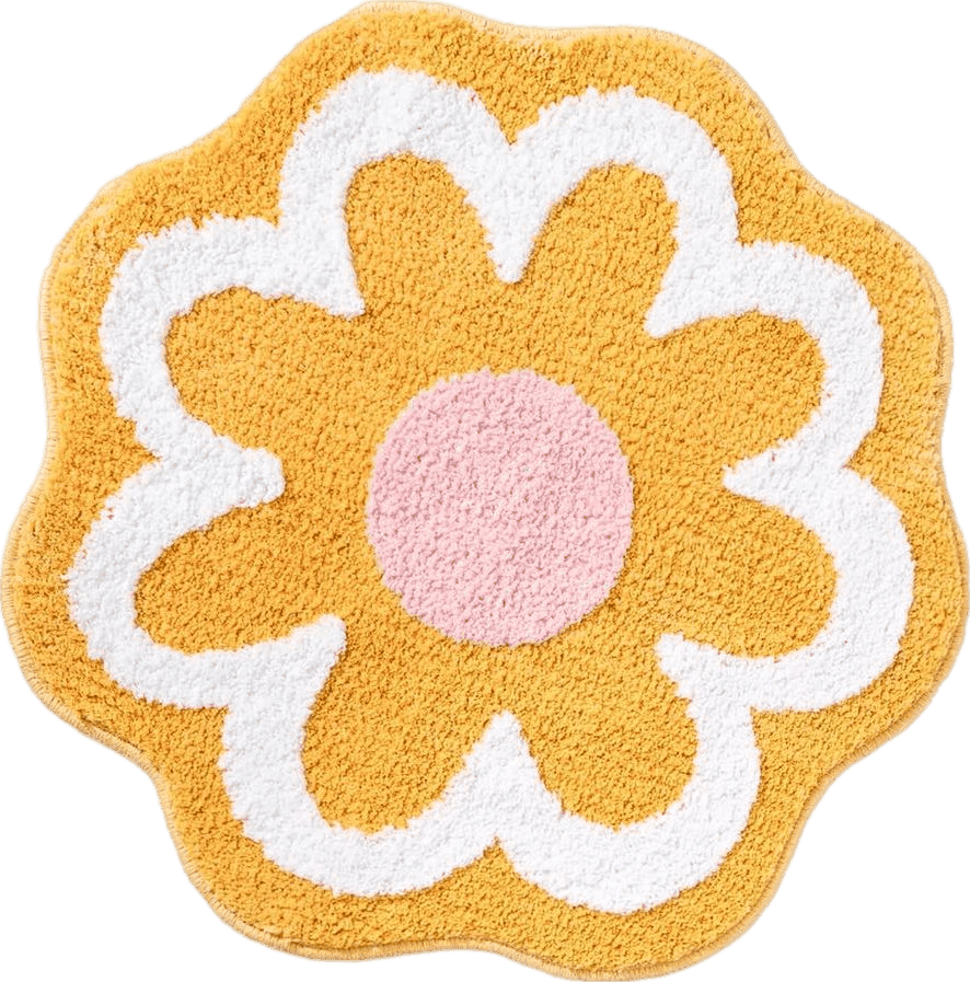 TRUEDAYS Yellow Bathroom Rugs Cute Flower Bath Mat for Women Small Absorbent Non Slip Bath Rug Soft Microfiber Washable Bathroom Mat for Bathroom Floor, Shower, Bathtub