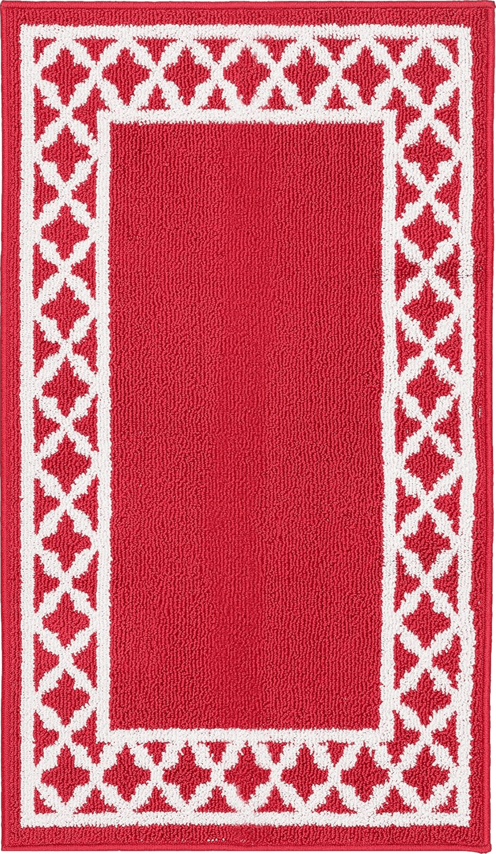 Checkered Kitchen Red Nautica Runner Rug | Indoor Carpet for Entryway & Hallway Rug| Non-Slip and Non-Skid Entry and Kitchen Door Mat| Machine Washable Low Profile Floor Mat | 26" x 45"| Trellis Border Red and White