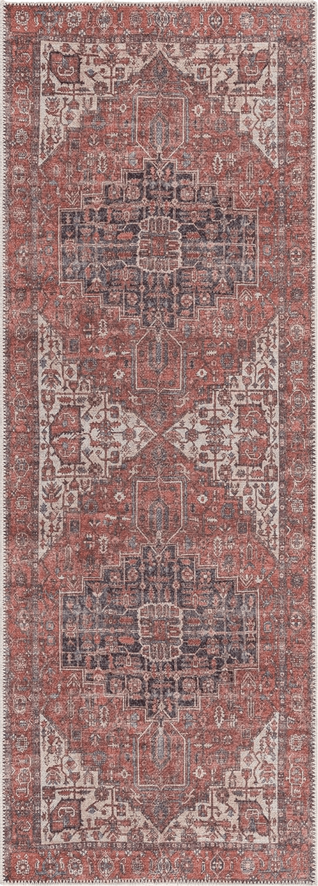 Bloom Rugs Washable 7 ft Runner - Red/Orange/Beige Traditional Runner for Entryway, Hallway, Bathroom, and Kitchen - Exact Size: 2.5' x 7'