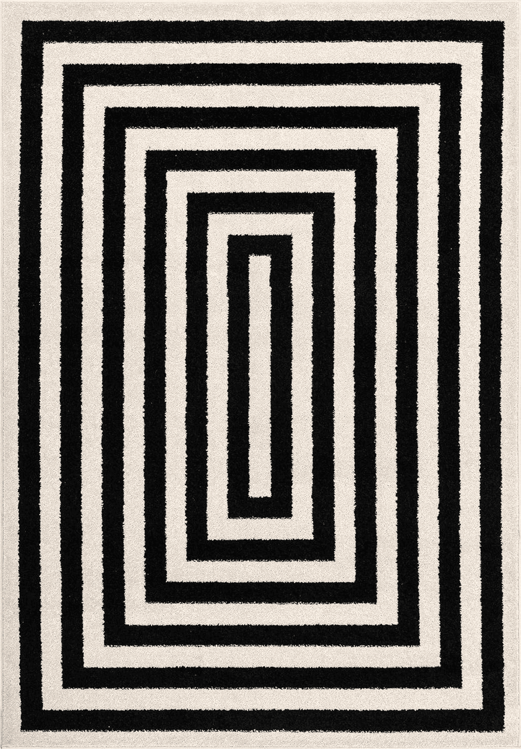 Abani Contemporary Black & Ivory 7'9" x 10'2" Area Rug, Contrasting Geometric Modern Stripe Symmetrical Living Room Carpet Rugs