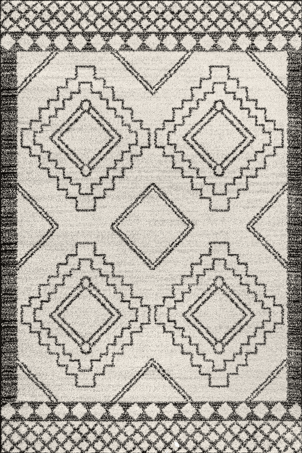 JONATHAN Y MOH200A-5 Amir Moroccan Beni Souk Indoor Area-Rug Bohemian Farmhouse Rustic Geometric Easy-Cleaning Bedroom Kitchen Living Room Non Shedding, 5 X 8, Cream,Black