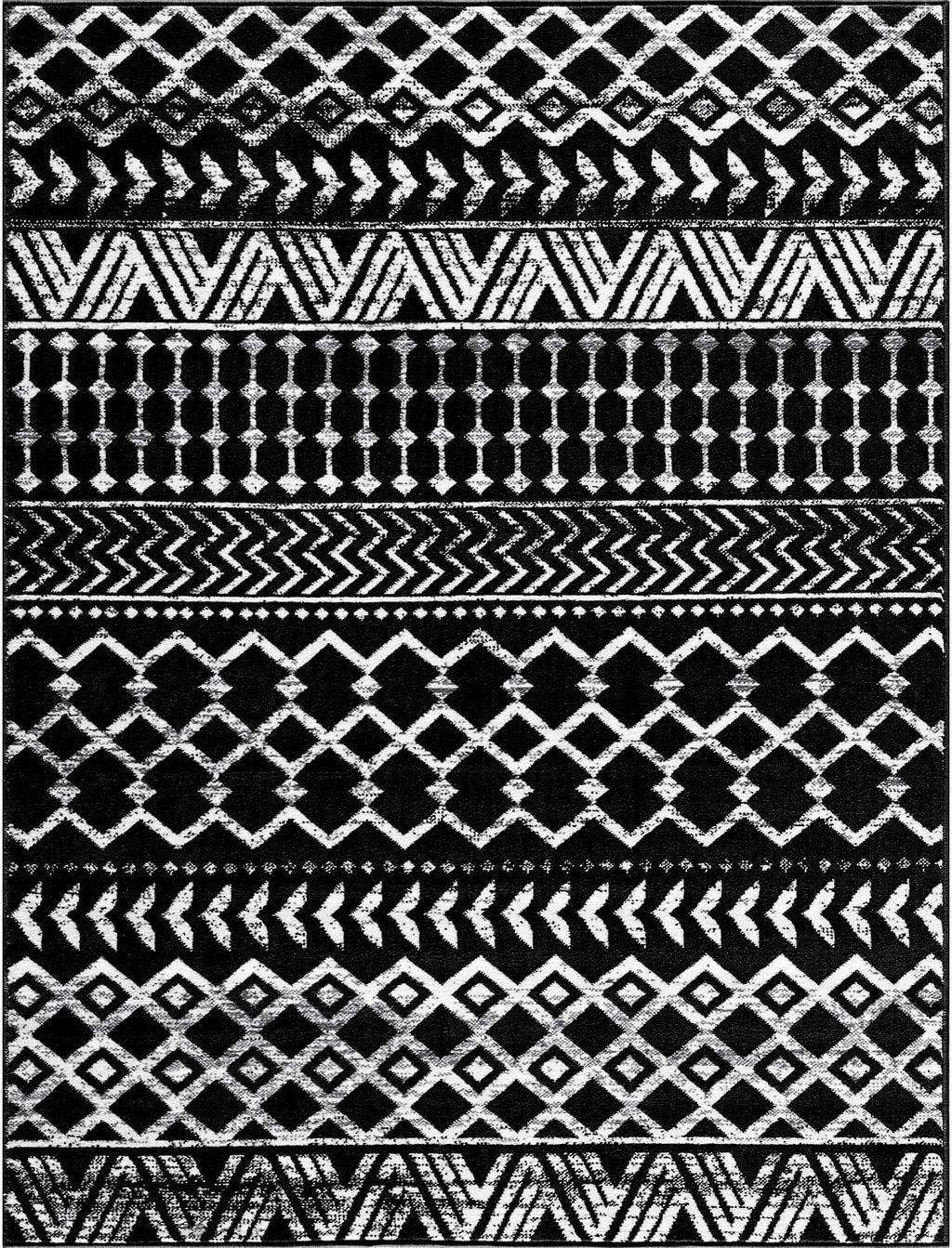 CAMILSON Boho Moroccan Area Rug, 5x7 Geometric, Diamond Design for Living Room Bedroom Black/White Indoor Area Rugs Bohemian