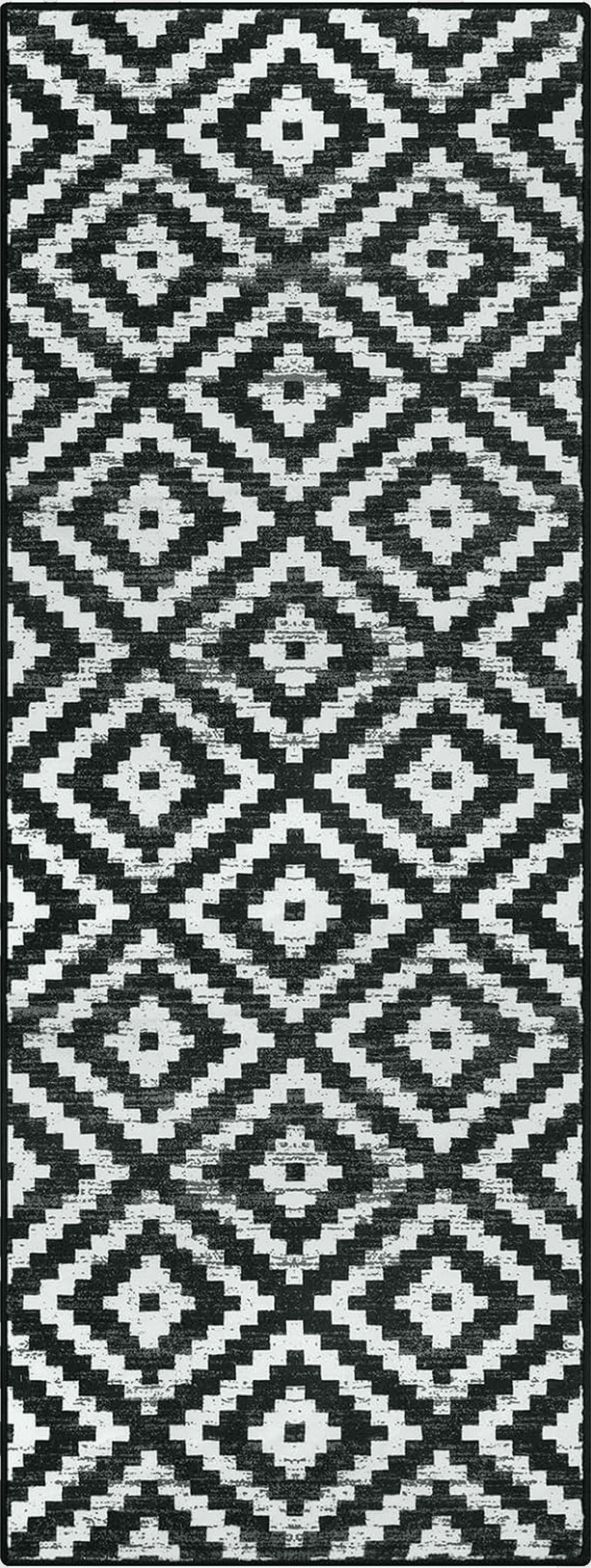 Geometric Black White Lahome Washable Runner Rug 2x6 Hallway Runner Rug Moroccan Geometric Trellis Soft Non Slip Non-Shedding Low Pile Carpet Runners for Kitchen Bathroom Entryway Laundry Indoor, Black and White