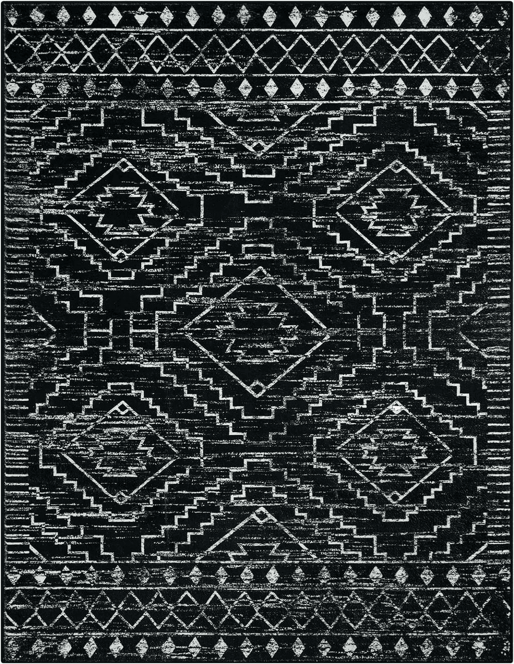 Wonnitar Moroccan Washable Area Rug 5x7,Black Large Rug for Living Room,Non-Shedding Bohemian Bedroom Throw Mat,Low Pile Stain Resistant Geometric Floor Carpet for Dining Table Kitchen Dorm