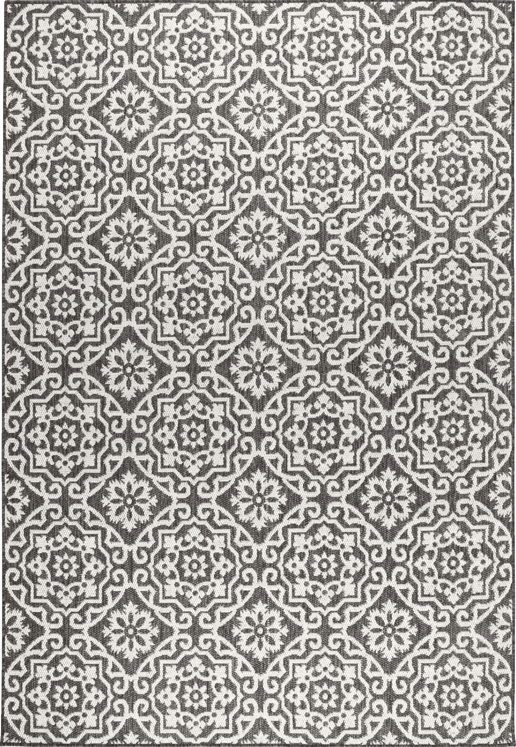 Nicole Miller New York Patio Country Danica Transitional Geometric Indoor/Outdoor Area Rug, Black/Grey, 9'2"x12'5"