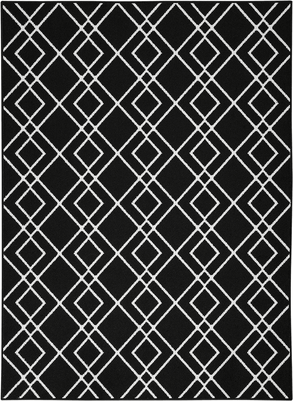 Kitchen Nourison Modern Lines Modern Geometric Black 5' x 7' Area-Rug, Easy-Cleaning, Non Shedding, Bed Room, Living Room, Dining Room, Kitchen (5x7)