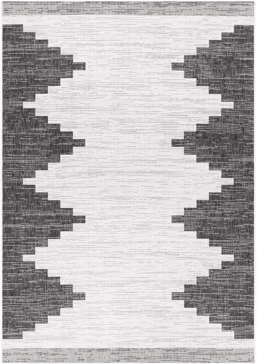 Hauteloom Djugun Outdoor Area Rug - Outside Porch Patio Rug Carpet - Waterproof Rug - Geometric - Black, Gray, Off White, White - 8'10" x 12'