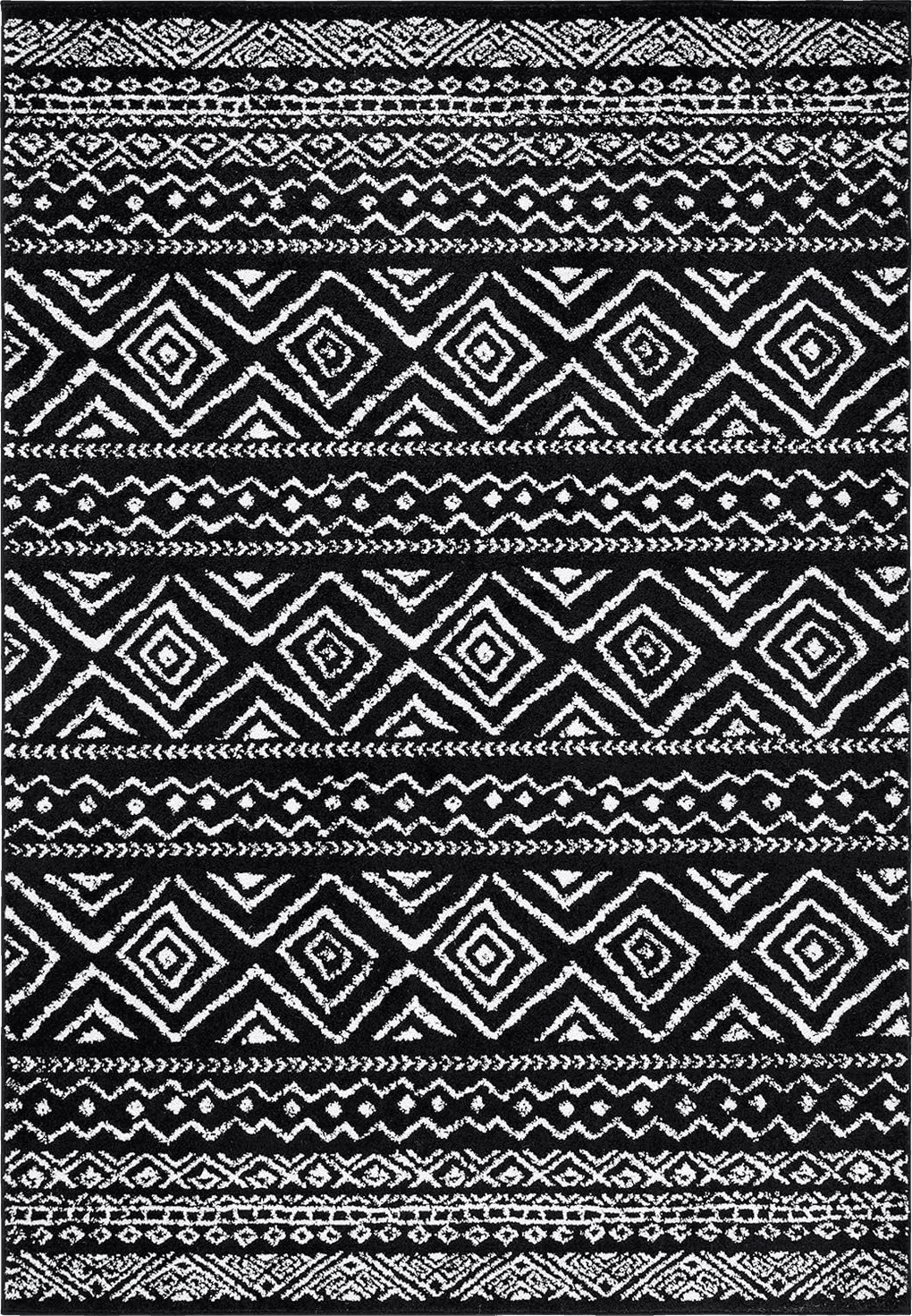 Geometric Black White 8x10 SAFAVIEH Tulum Collection Area Rug - 8' x 10', Black & Ivory, Moroccan Boho Distressed Design, Non-Shedding & Easy Care, Ideal for High Traffic Areas in Living Room, Bedroom (TUL267Z)