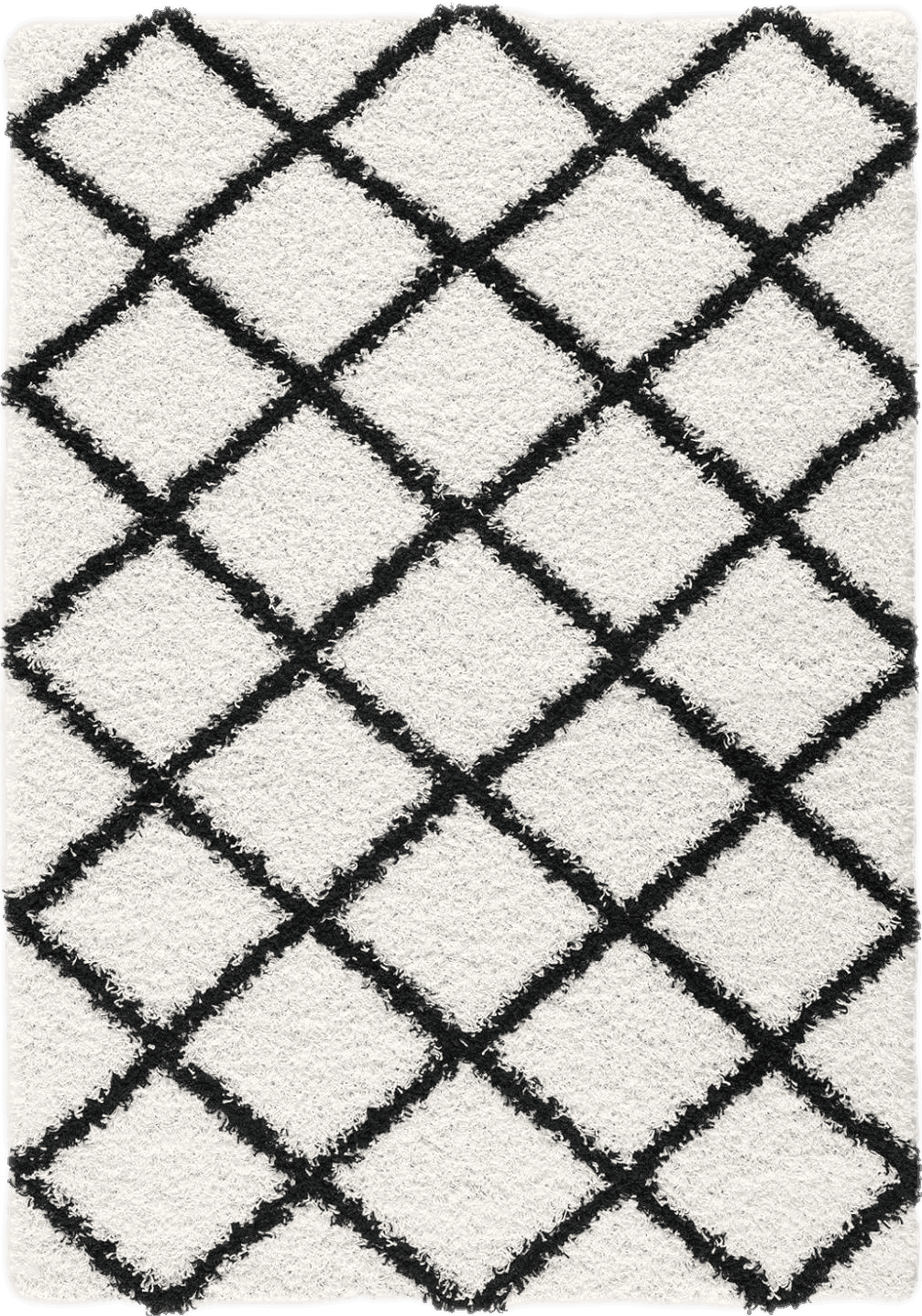 L'Baiet Halle White Black Geometric Diamond Pattern Modern Soft Shag Indoor 8' x 10' Area Rug