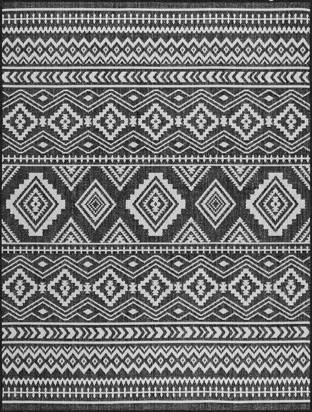 Outdoor Grey Beverly Rug Waikiki Boho Indoor Outdoor Rug 8x10, Washable Outside Carpet for Patio, Deck, Porch, Bohemian Area Rug, Farmhouse Rugs, Aztec Tribal Rug, Black and White