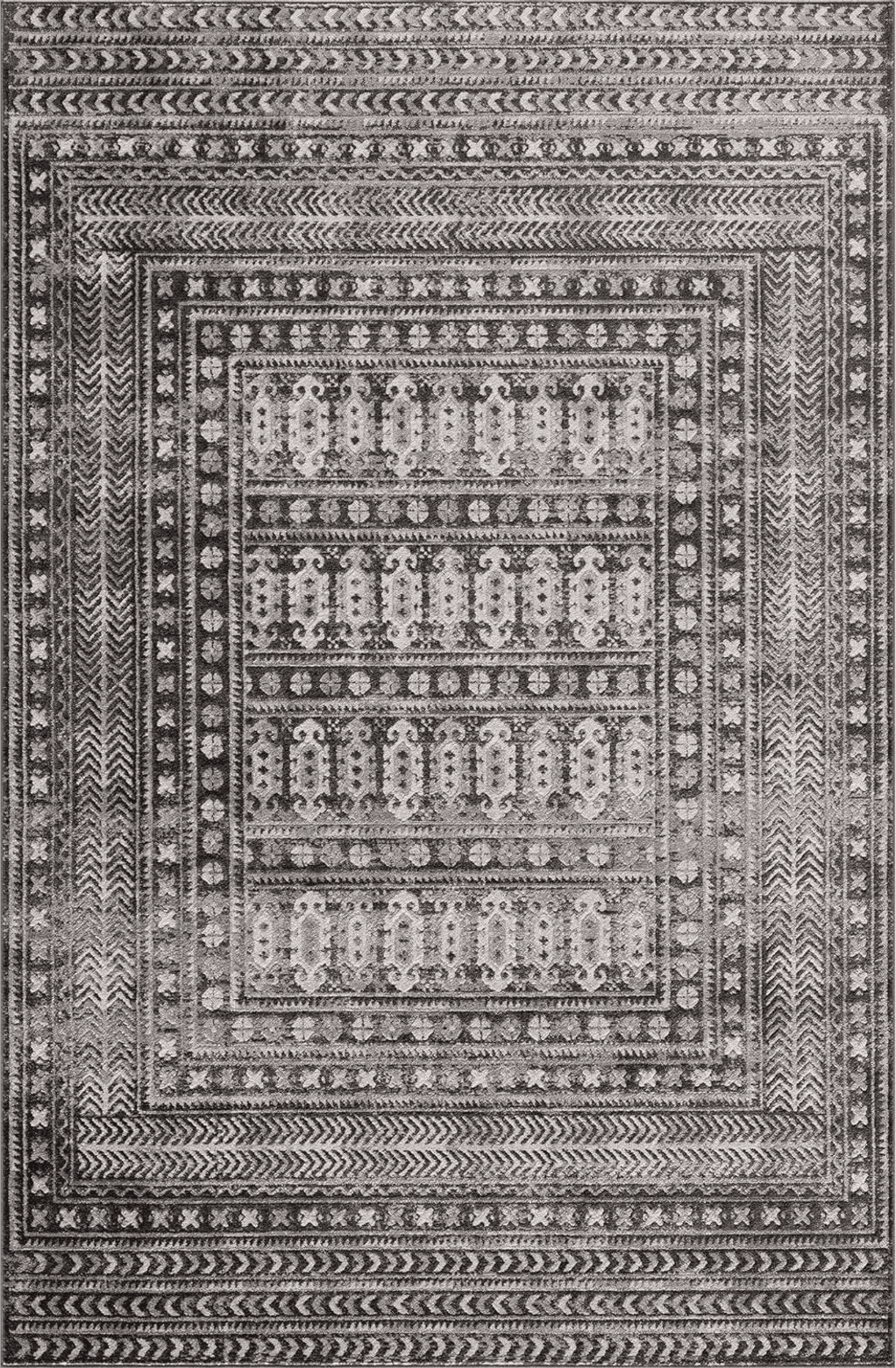 Bloom Rugs Troya Charcoal/Pebble 8x10 Rug - Traditional Geometric Area Rug for Living Room, Bedroom, Dining Room, and Kitchen - Exact Size: 7'5" x 10'