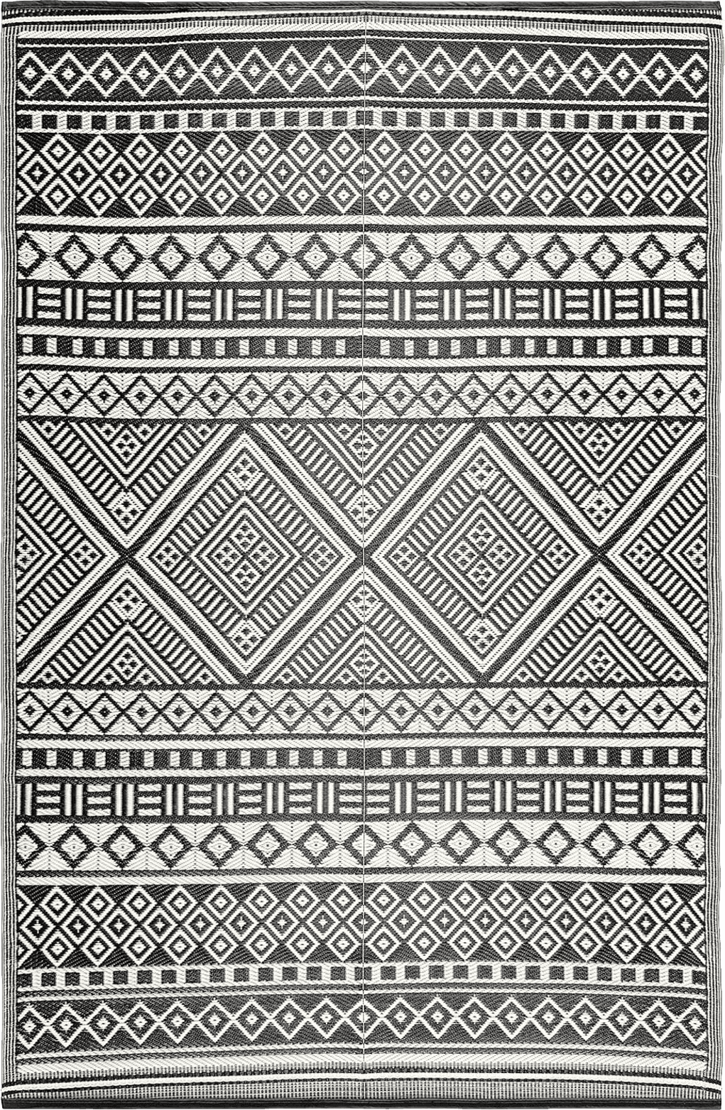 Outdoor Grey Beverly Rug Aztec Outdoor Rugs 8x10 Waterproof Boho Reversible Plastic Straw Rug Bohemian Outdoor Carpet, Outside Mat for Patio, Camping, Picnic, Porch, Deck, RV, Beach, Pool, Black and White, Texas