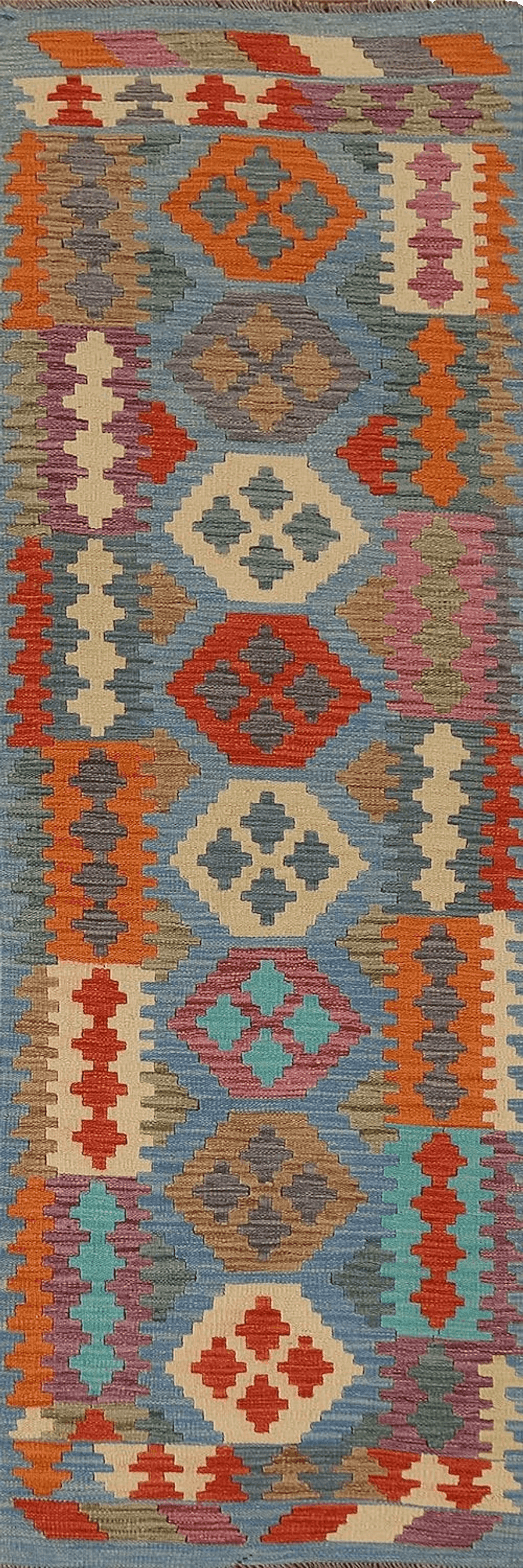 Geometric Red Rug Source Southwestern Style Collection 3x10 Kilim Runner Rug, Flatweave/Hand-Woven Navy Blue & Blues Geometric Rug, Oriental Wool Carpet for Foyer, Entryway, Hallway