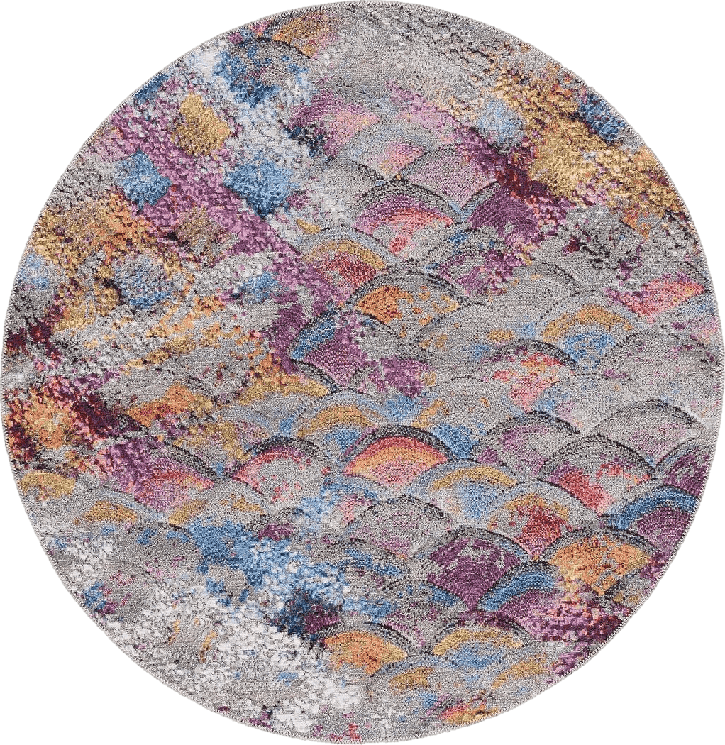 Geometric Pink SAFAVIEH Barbados Collection Area Rug - 6'6" Round, Grey Purple & Blue Gold, Boho Geometric Design, Indoor/Outdoor & Washable, Ideal for Patio, Backyard, Mudroom (BAR547F-7R)