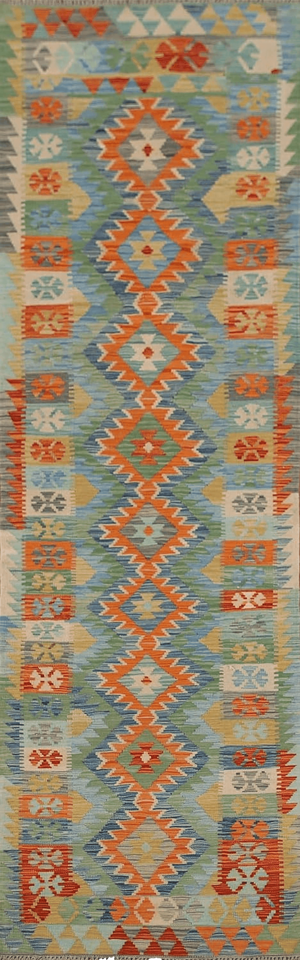 Geometric Red Rug Source Southwestern Style Collection 3x10 Kilim Runner Rug, Flatweave/Hand-Woven Navy Blue & Blues Geometric Rug, Oriental Wool Carpet for Foyer, Entryway, Hallway