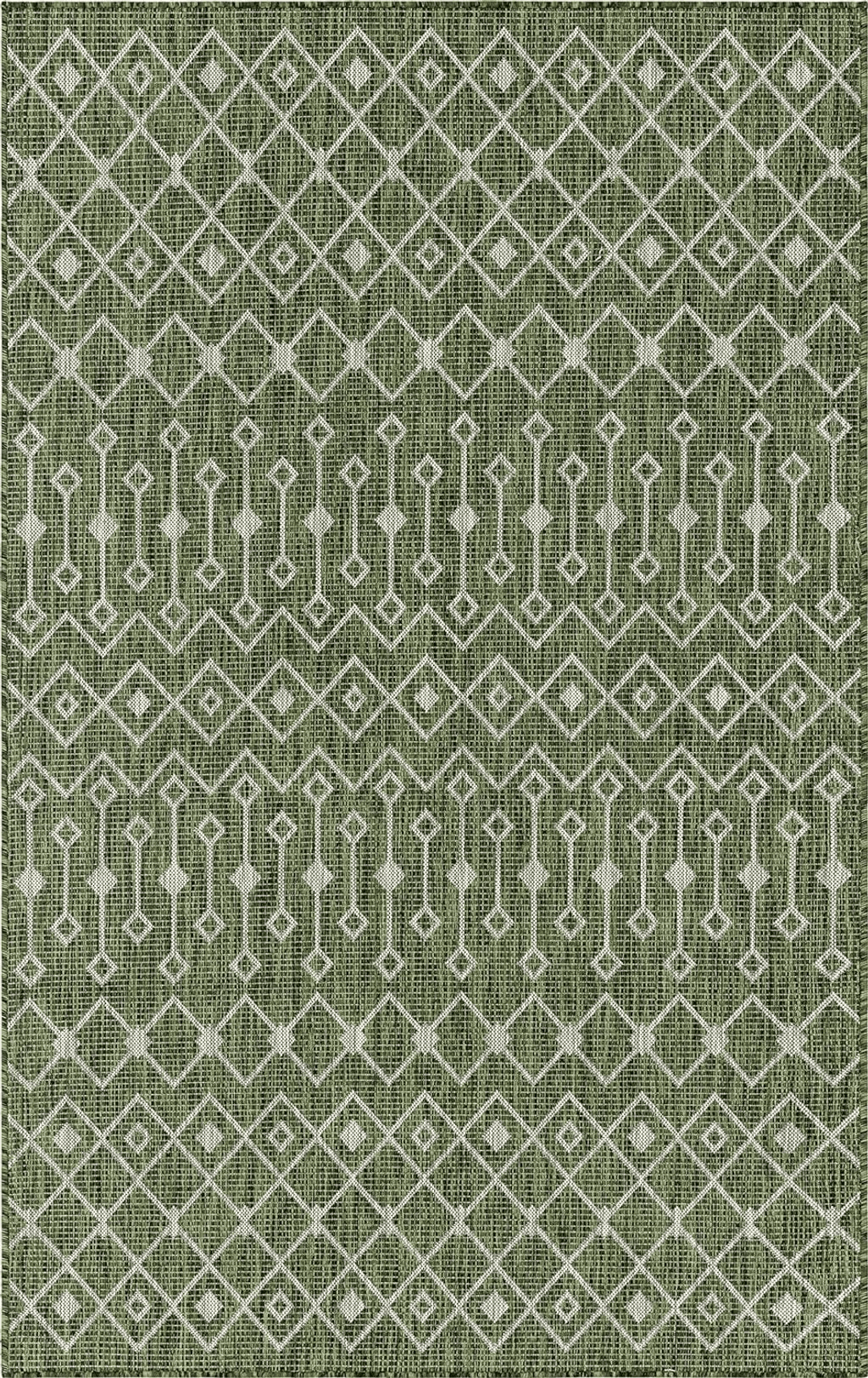 Geometric Green Unique Loom Outdoor Trellis Collection Area Rug - Tribal Trellis (5' 1" x 8' Rectangle, Green/ Natural)