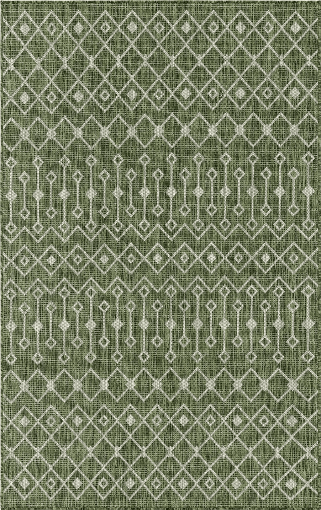 Geometric Green Unique Loom Outdoor Trellis Collection Area Rug - Tribal Trellis (5' 1" x 8' Rectangle, Green/ Natural)