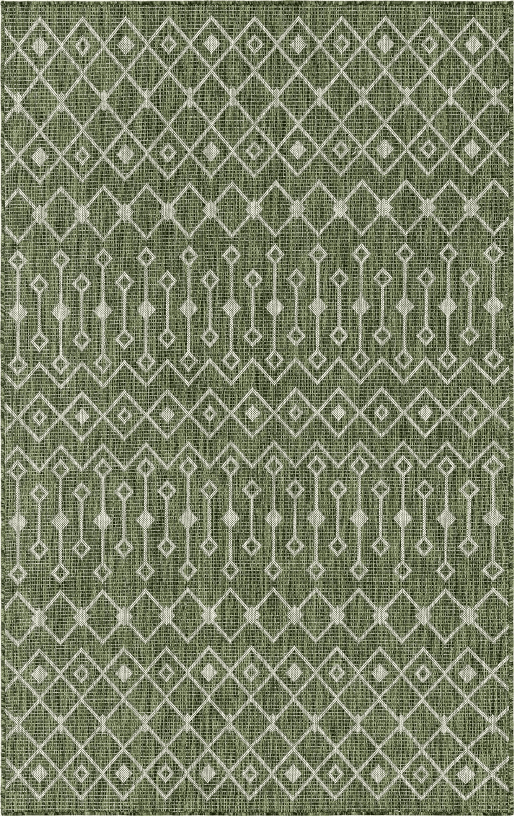 Geometric Green Unique Loom Outdoor Trellis Collection Area Rug - Tribal Trellis (5' 1" x 8' Rectangle, Green/ Natural)