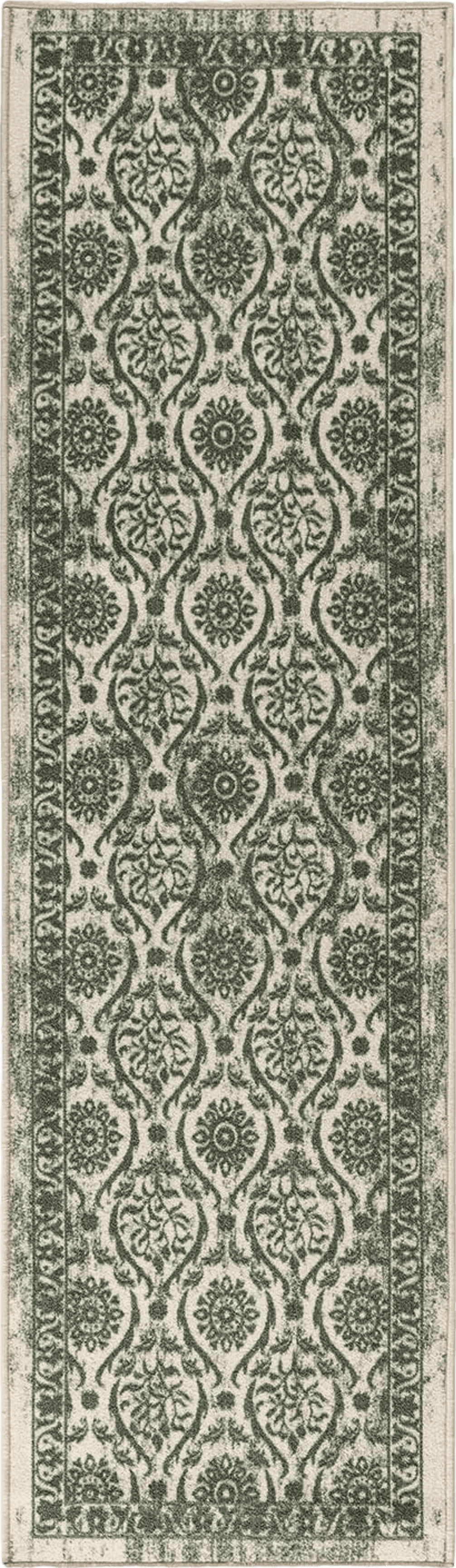 Geometric Green Antep Rugs Alfombras Non-Skid (Non-Slip) 2x7 Rubber Backing Floral Geometric Low Profile Pile Indoor Area Runner Rugs (Dark Green, 2' x 7')