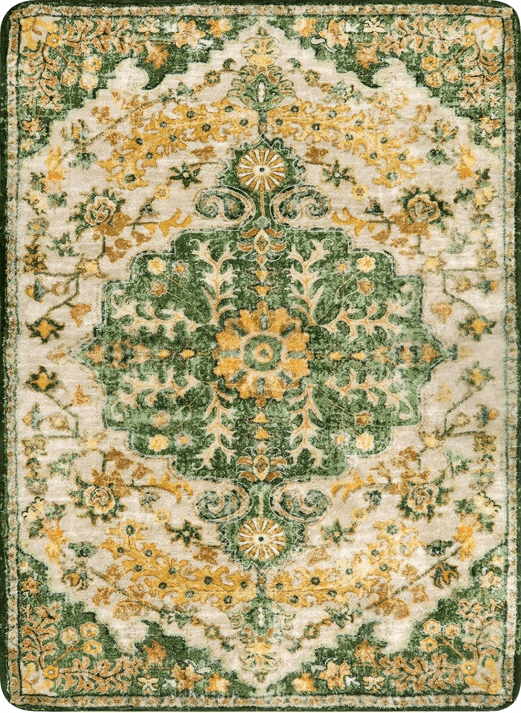 Geometric Green Lahome Bohemian Floral Medallion Area Rug - 4x6 Soft Rugs for Living Room Washable Rugs for Bedroom, Vintage Non Slip Indoor Carpet for Apartment Dining Room Kitchen Foyer RV, Yellow/Green/Multi