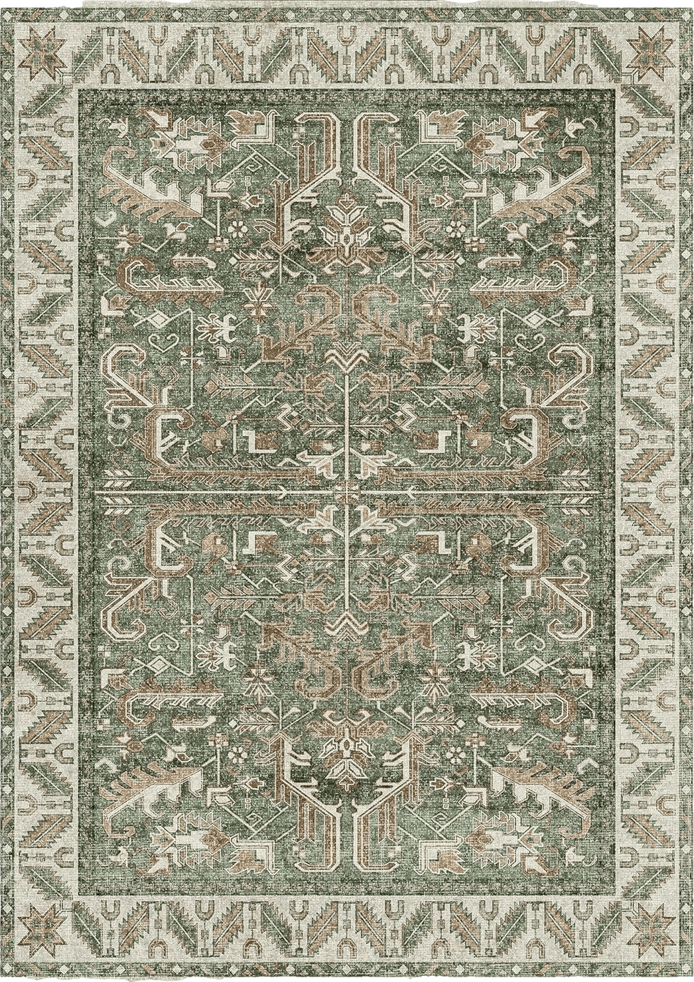 Area Green 8x10 Valenrug Washable Rug 8x10 - Ultra-Thin Antique Collection Area Rug, Stain Resistant Rugs for Living Room Bedroom, Distressed Vintage Rug(Green, 8'x10')