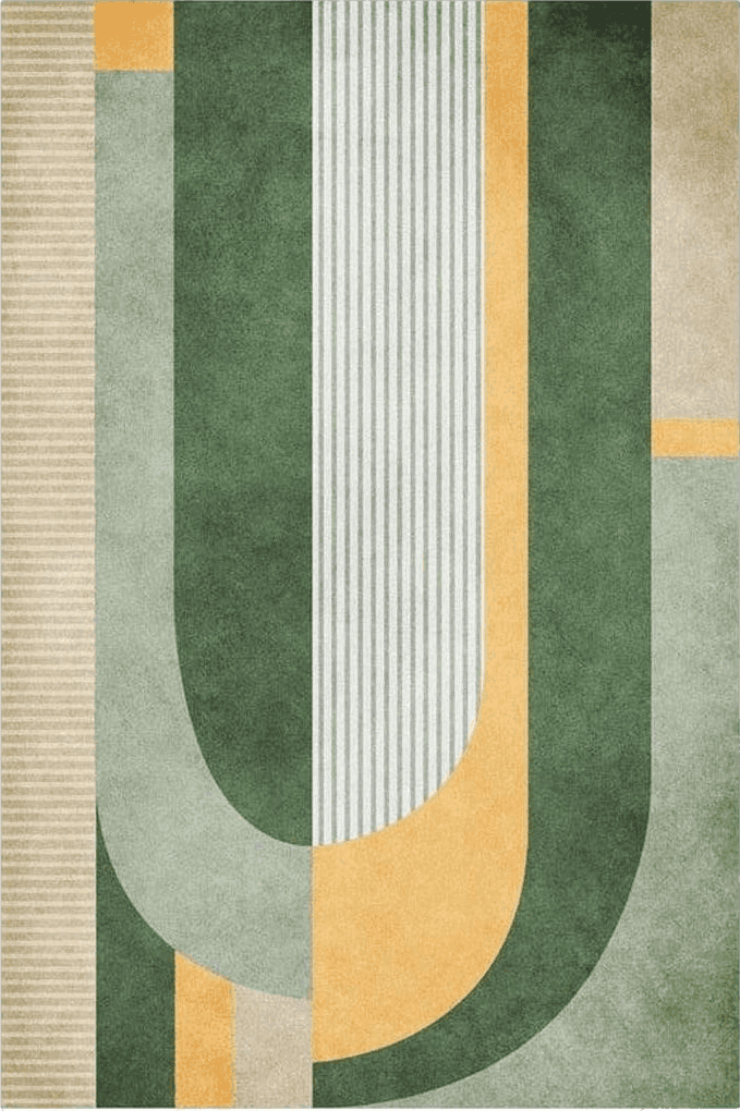 Retro Gold Green Mid Century Kids Area Rug, Abstract Geometric Irregular Stripes Large Carpet, Indoor Non-Slip Machine Washable Breathable Durable Carpet for Front Entrance Floor Decor,3 x 5ft