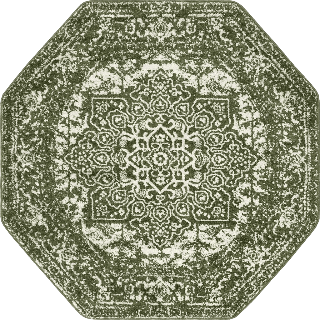 Geometric Green Rugs.com Arlington Collection Rug – 5 Ft Octagon Green Medium-Pile Rug Perfect for Living Rooms, Kitchens, Entryways