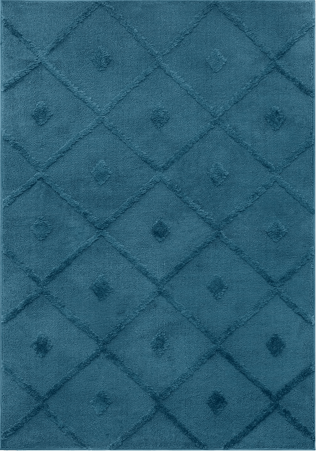 Geometric Blue Antep Rugs Palafito 8x10 Geometric Shag Diamond High-Low Pile Textured Indoor Area Rug (Teal Blue, 7'10" x 10')