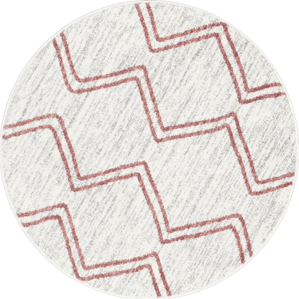 Geometric Pink Well Woven Merri Pink Ivory Geometric Stripes Pattern Stain-Resistant Area Rug (4' Round)