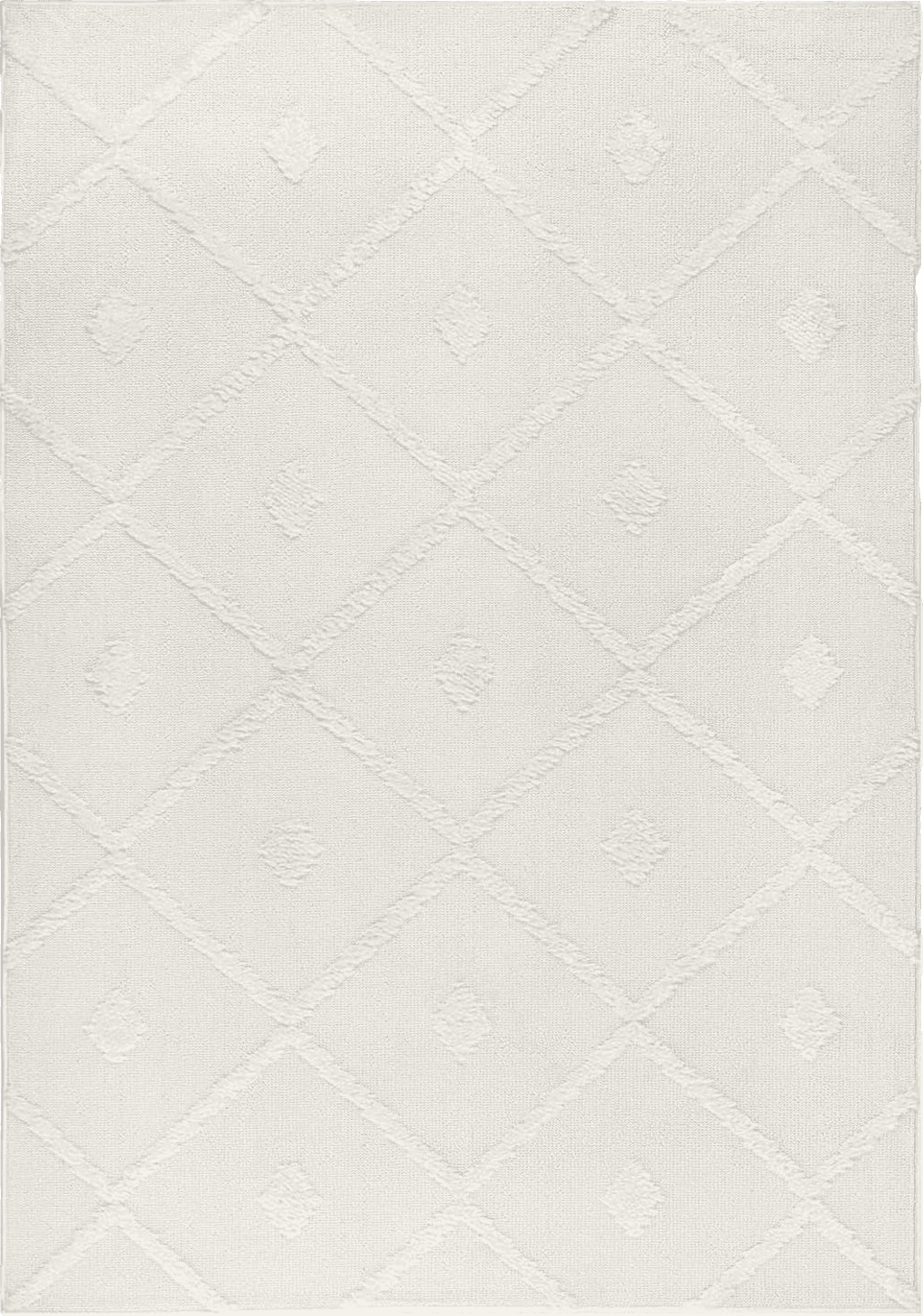 Geometric White Antep Rugs Palafito 6x9 Geometric Shag Diamond High-Low Pile Textured Indoor Area Rug (White, 6'7" x 9')