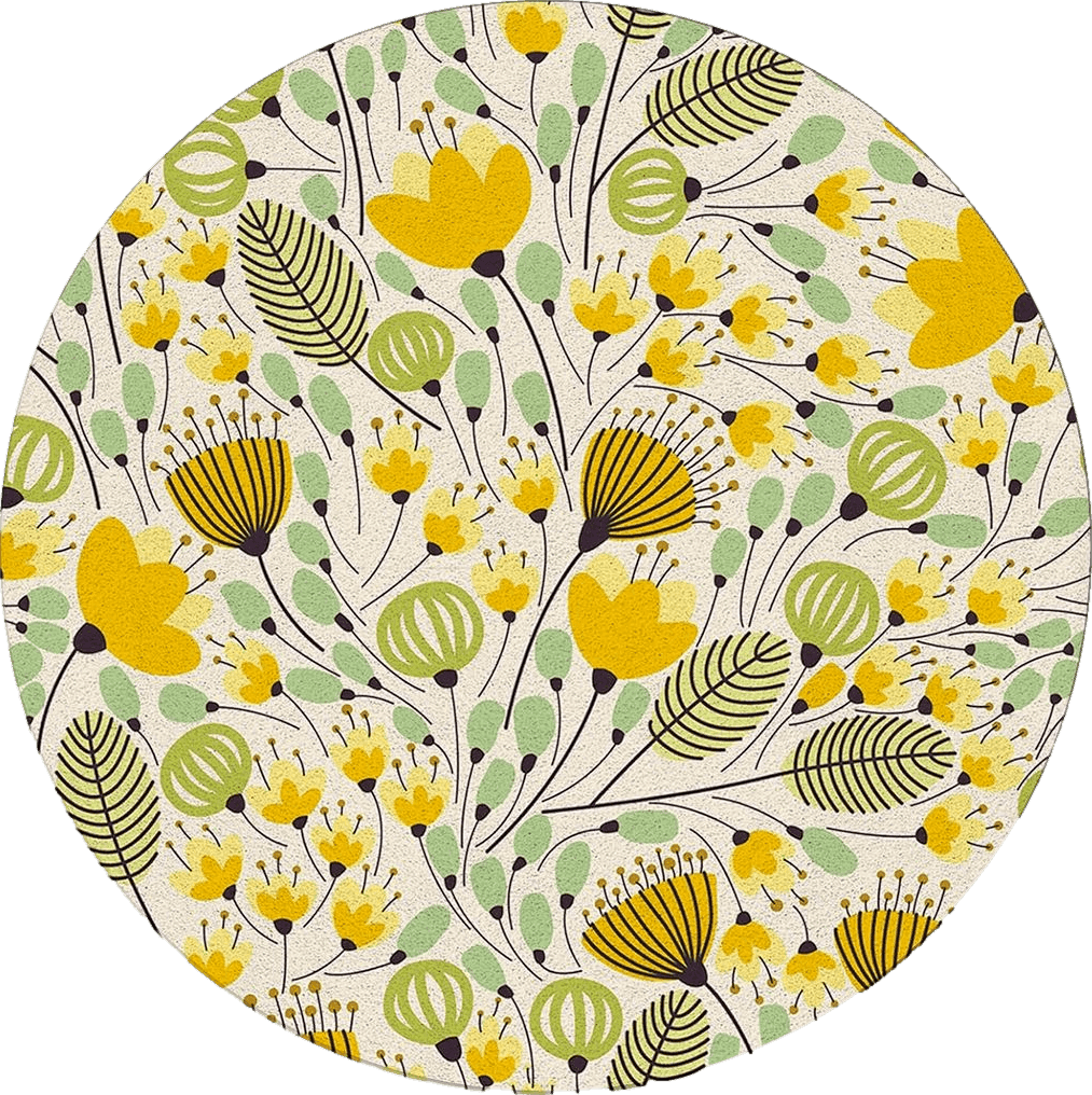 Geometric Yellow Large Round Area Rug for Living Room Bedroom, 3ft Non-Slip Rugs for Kids Room, Yellow Flowers Geometric Floral Washable Carpet Floor Mat for Home Nursery Room Decor