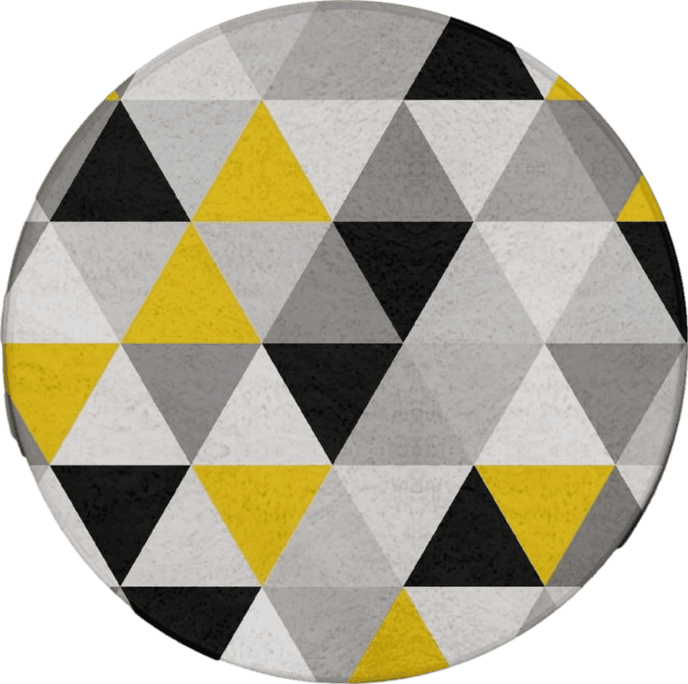 Geometric Yellow Soft Round Rug Fashion Door Mats, White Yellow and Gray Geometric Triangles Stain Resistant Washable Circle Area Rug for Bathroom, Living Room, Entryway