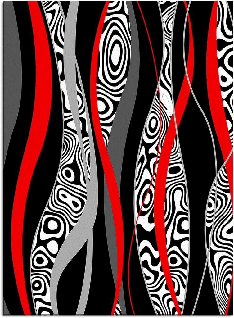 Geometric Red 2' x 3' Area Rug, Red Geometric Non-Skid Rubber Backing Large Rectangle Rugs - Living Room Bedroom Home Office Black White Zebra Striped Print Abstract Art Indoor Floor Mat Carpets