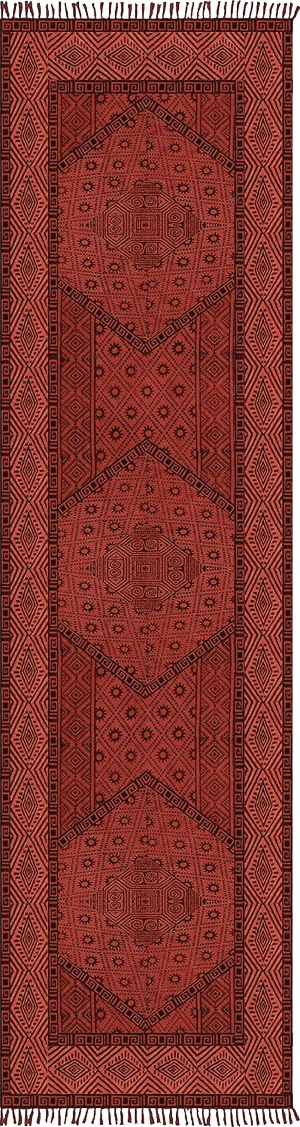 Geometric Red CASAVANI Collection Runner Area Rug - 30 x 48 Inches Red Geometric Pattern Cotton Dhurrie Indoor Outdoor Use Mat Rugs for Bedroom Bedside Runner Kitchen Runner Hallway & Stair Runner