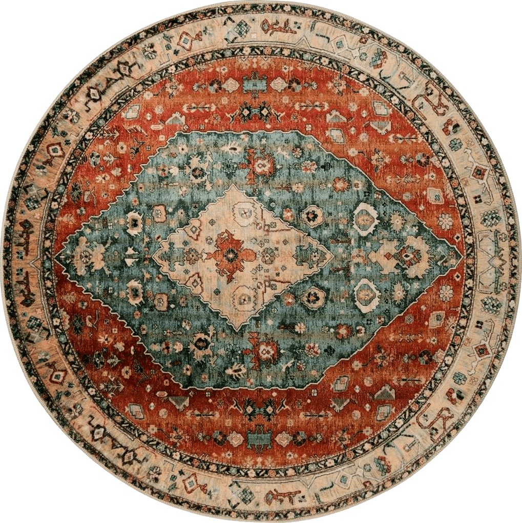 Lahome Boho Tribal Round Rug - 3Ft Small Round Area Rug Soft Bedroom Entryway Foyer Throw Mat Washable Non-Shedding Non-Slip Sofa Nursery Carpet,Rust/Dull Teal