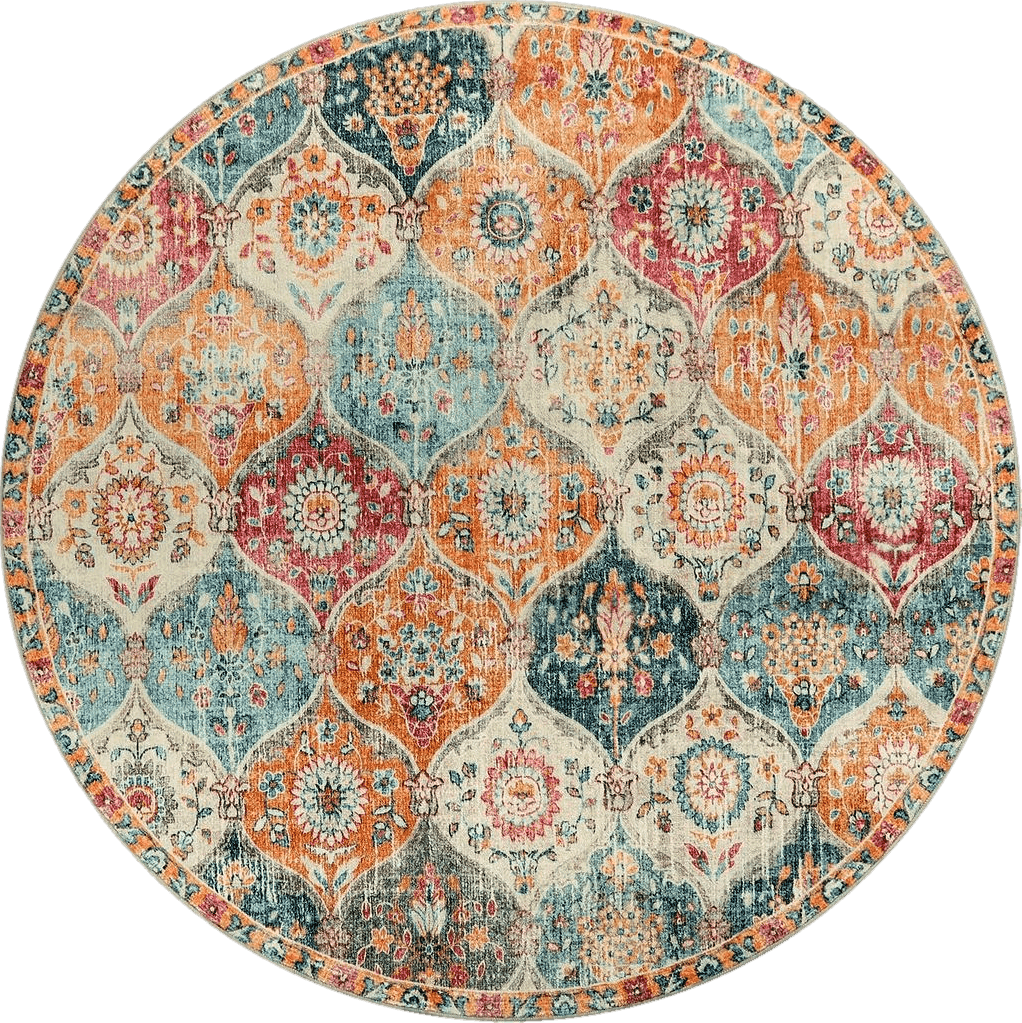 Lahome Moroccan Trellis Washable Round Rug - Round Rug 5ft Soft Non-Slip Circle Area Rugs for Bedroom Non-Shedding Distressed Throw Carpet for Living Room Bathroom Nursery Kitchen(5ft-Round,Cream)