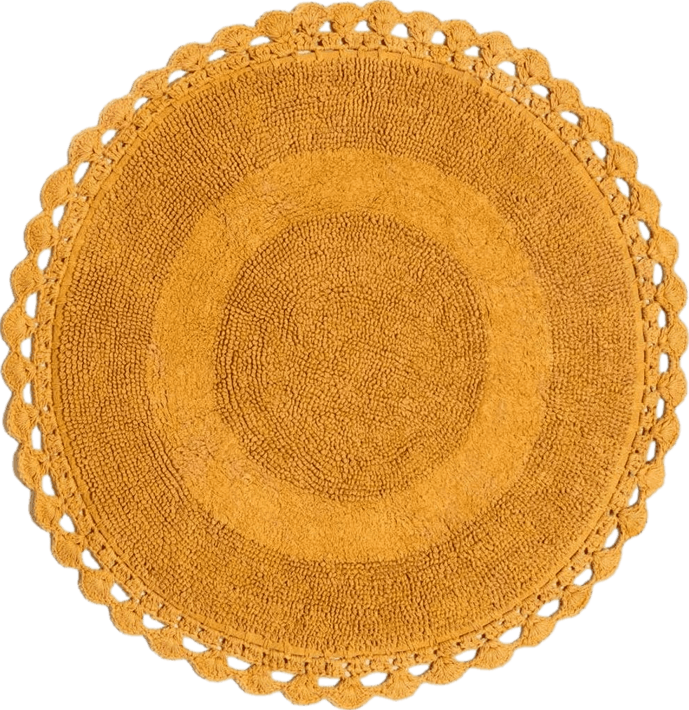 BIEN BEAU Round Bohemian Bathroom Rug with Crochet Contour. Beautifully Handcrafted 100% Cotton, Reversible Round Boho Bedroom Rug-Boho Bathroom Decor-Slip Resistant Backing. Yellow Honey Mustard 30"
