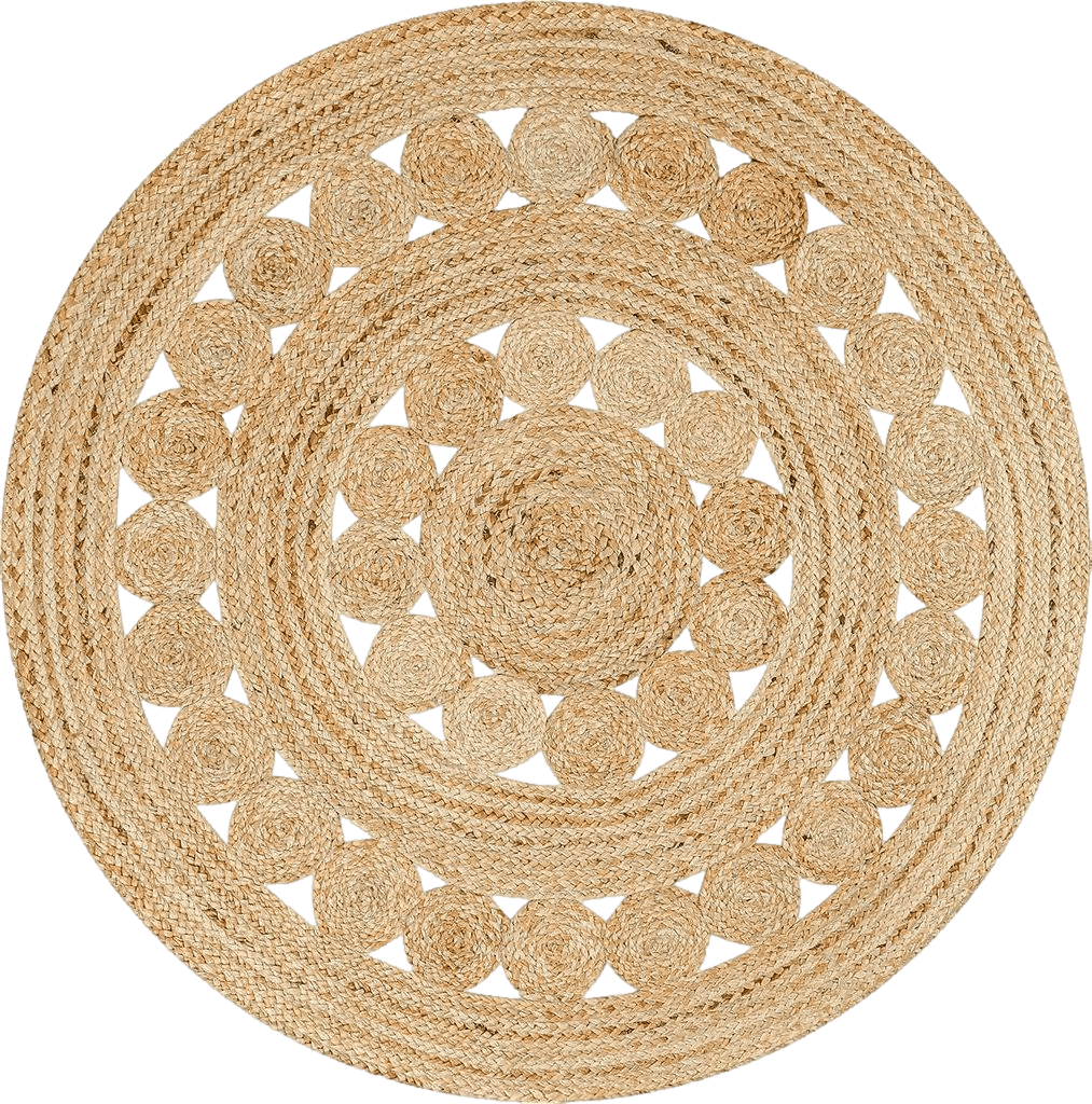 Outdoor All Rounds/Square RIANGI Natural Fiber Collection Area Rug - 3' Round, Natural, Handmade Boho Charm Farmhouse Jute, Ideal for High Traffic Areas in Living Room