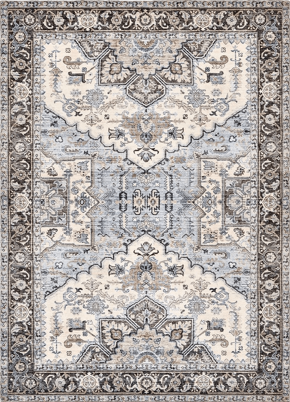 Area 9x12 Area Rug Living Room Rugs - 9x12 Soft Machine Washable Oriental Persian Floral Distressed Rug Large Indoor Floor Carpet for Bedroom Under Dining Table Home Office Decor - Cream Blue