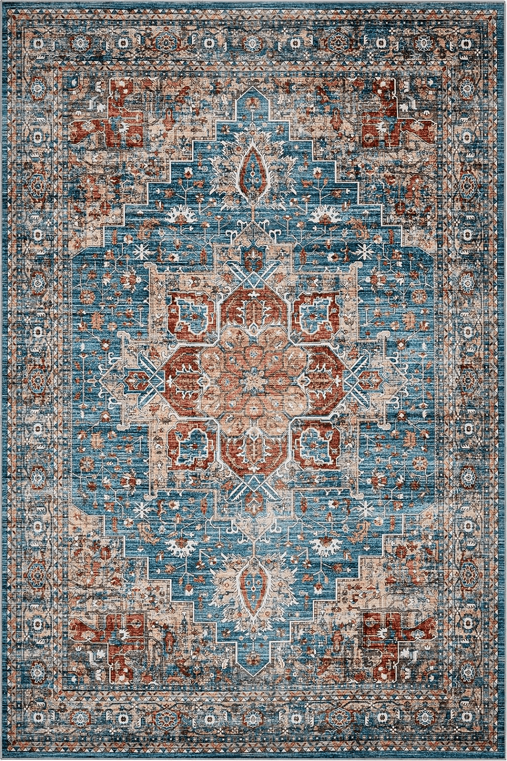 Area 9x12 Area Rugs for Living Room: 9x12 Rug for Bedroom Machine Washable with Non Slip Backing Non Shedding, Boho Medallion Floral Large Carpet for Dining Room Nursery Home Office Blue/Red