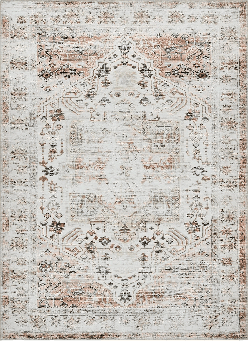 RUGSREAL Area Rug 9x12 Rug for Bedroom Floral Distressed Carpet Vintage Rug Indoor Floor Cover Lightweight Thin Rug Washable Non Slip Rug for Living Room Dining Room, Taupe, 9 x 12