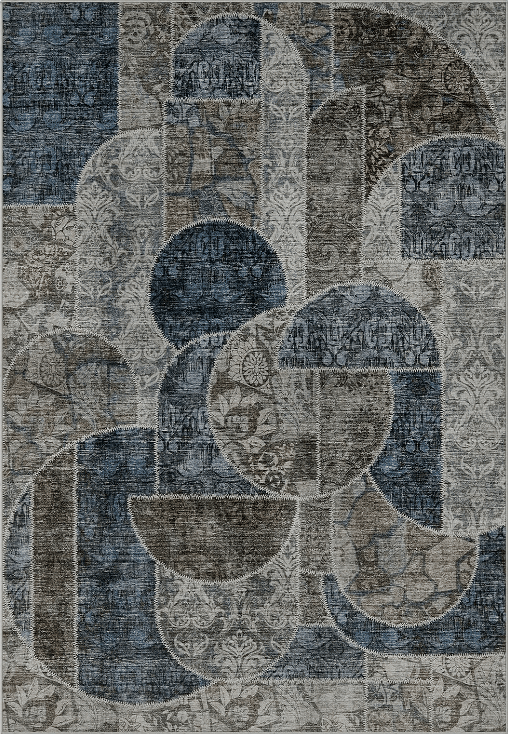 Area 9x12 9x12 Area Rugs for Living Room Bedroom, Machine Washable Rug with Low Pile Non-Slip Backing, Soft Large Area Rug Vintage Patchwork Indoor Floor Carpet for Dining Room Nursery Office-Blue/Grey