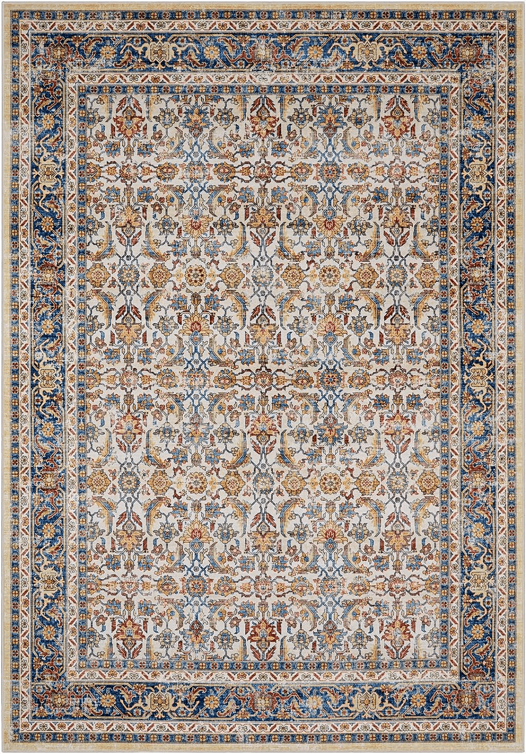 Area 9x12 Area Rugs for Living Room Bedroom: 9x12 Rug Machine Washable with Non-Slip Backing Non-Shedding Stain Resistant, Boho Floral Large Carpet for Dining Room Nursery Home Office Indoor Decor (Blue/Brown)