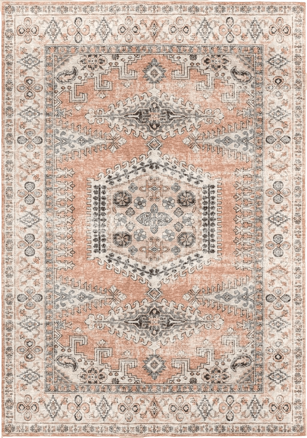 Valenrug Washable Area Rug 6x9 - Ultra-Thin Antique Collection, Stain Resistant Rugs for Living Room Bedroom, Distressed Vintage Rug(Peach/Yellowish, 6'x9')