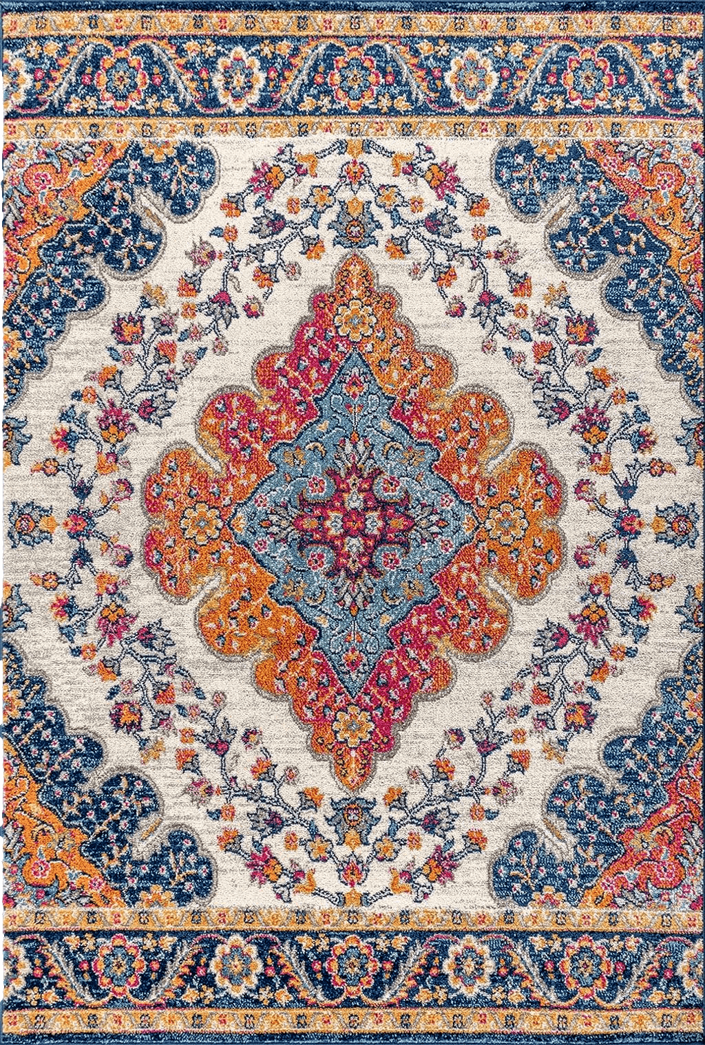 JONATHAN Y BMF106A-3 Bohemian Flair Boho Vintage Medallion Blue/Multi 3 ft. x 5 ft. Area-Rug, Vintage, Easy-Cleaning, for Bedroom, Kitchen, Living Room, Non Shedding