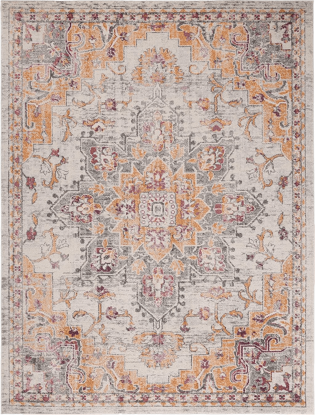 Colorful Multicolor SAFAVIEH Madison Collection Area Rug - 8' x 10', Beige & Orange, Boho Chic Medallion Distressed Design, Non-Shedding & Easy Care, Ideal for High Traffic Areas in Living Room, Bedroom (MAD473E)