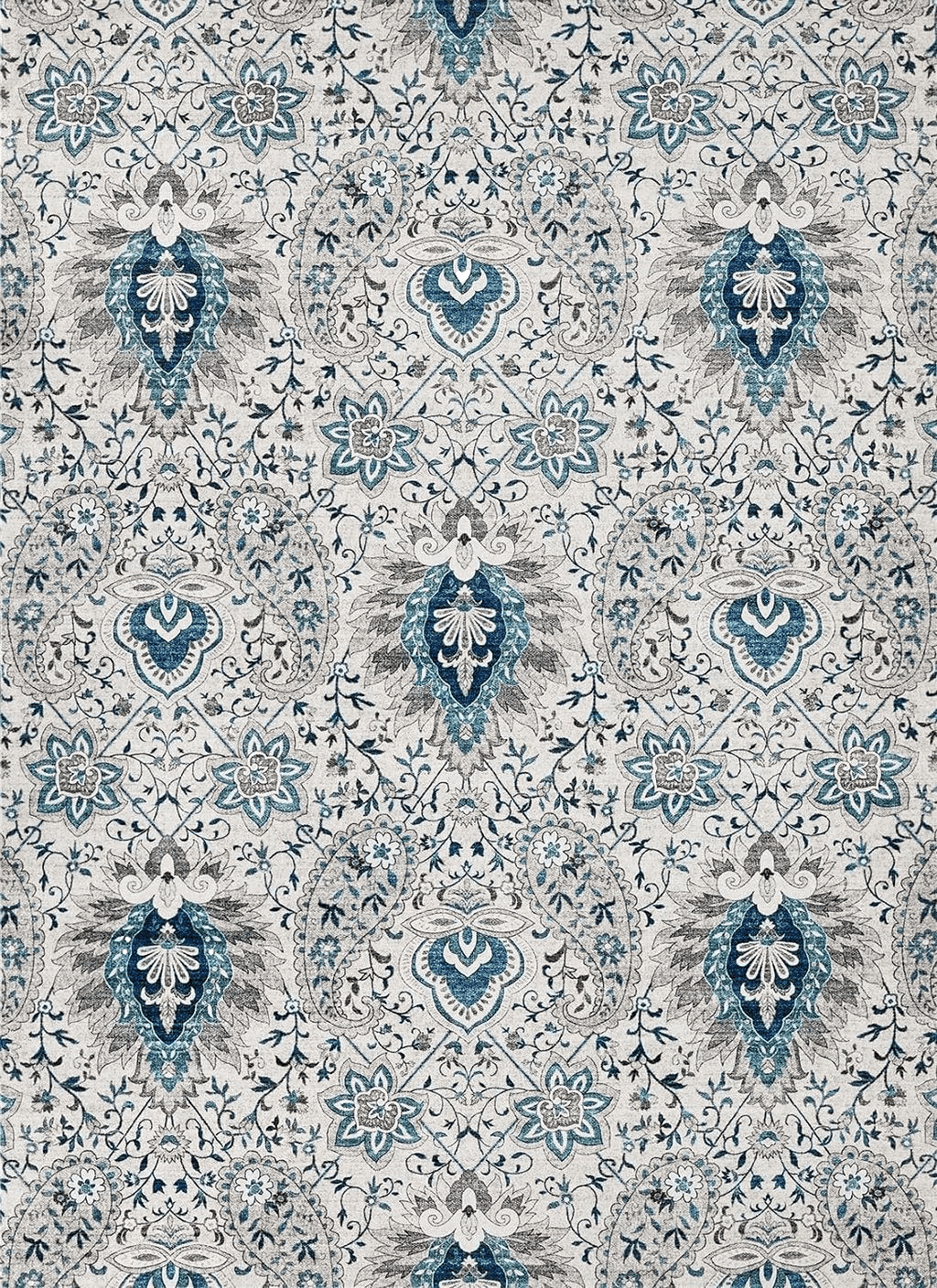 Area Blue 8x10 Area Rug Living Room Rugs: 8x10 Machine Washable Soft Boho Rug Chic Glam Paisley Low Pile Indoor Floor Carpet for Bedroom Under Dining Table Home Office House Decor - Blue