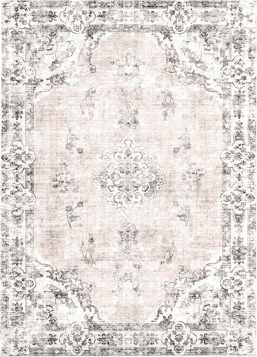 Area Pink 8x10 BRICHOEE Large Vintage Washable Rug 8x10 Light Pink Low-Pile Indoor Floral Print Carpet Non Slip Printed Persian Boho Area Rug for Living Room